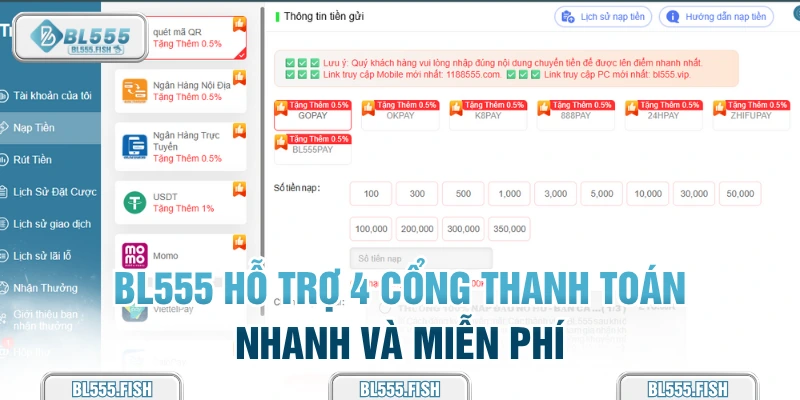 bl555 hỗ trợ 4 cổng thanh toán 
